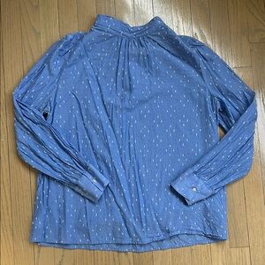LOFT | Blue tie high neck blouse